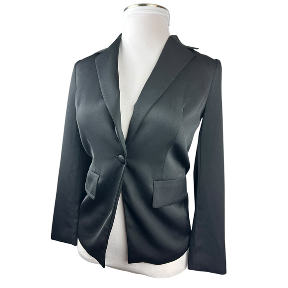 Black Label by Chico's Suit Separate One-Button Blazer Jacket Black Sleek Size 4 - Picture 4 of 9
